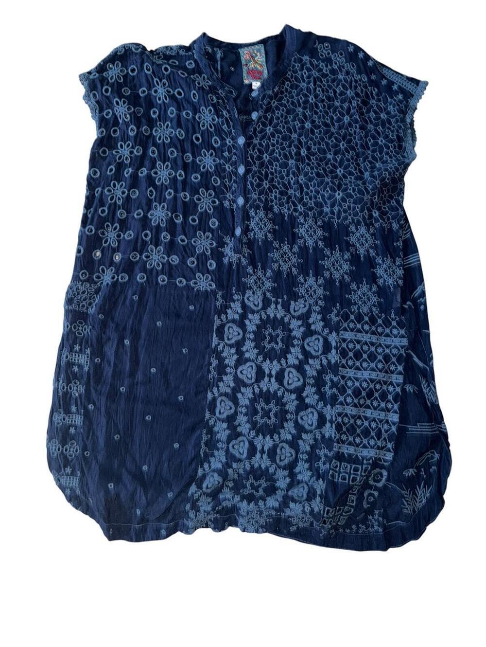 Johnny Was Winnie Eyelet Patchwork Tunic Sz M Boho Hippie Festival